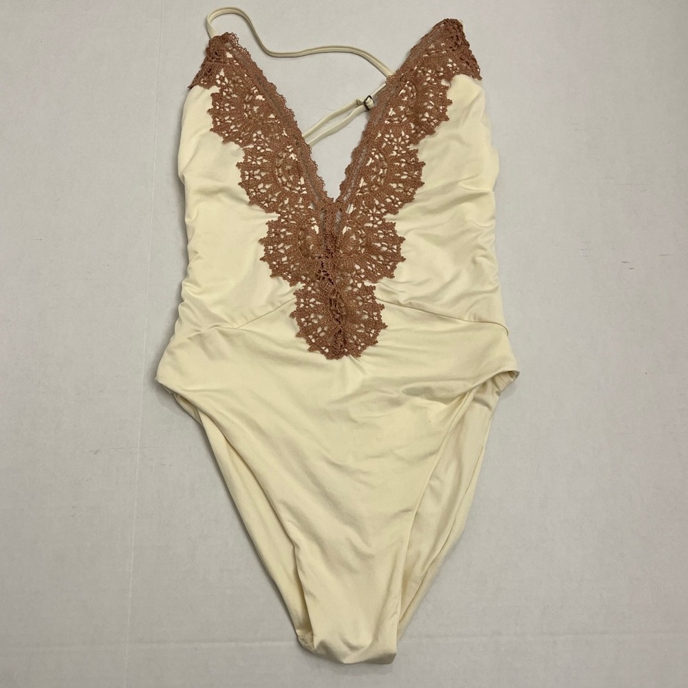 BLUE LIFE Eclipse Ivory and Tan One Piece Swimsuit Size Medium - Picture 3 of 7